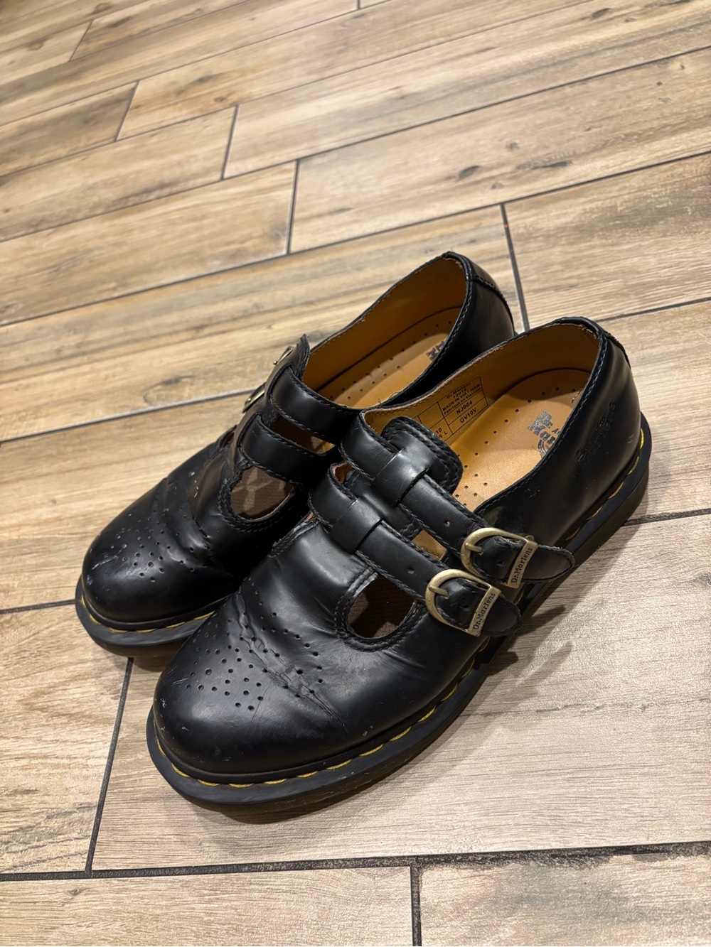 DR DOC Martens 8065 Black Leather Double Buckle T-Bar Mary Jane Shoes Womens 10